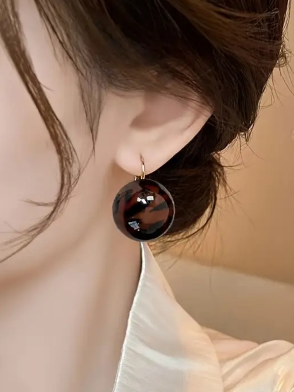Anthropologie Tortoiseshell Disc Drop Earrings with Gold Hooks